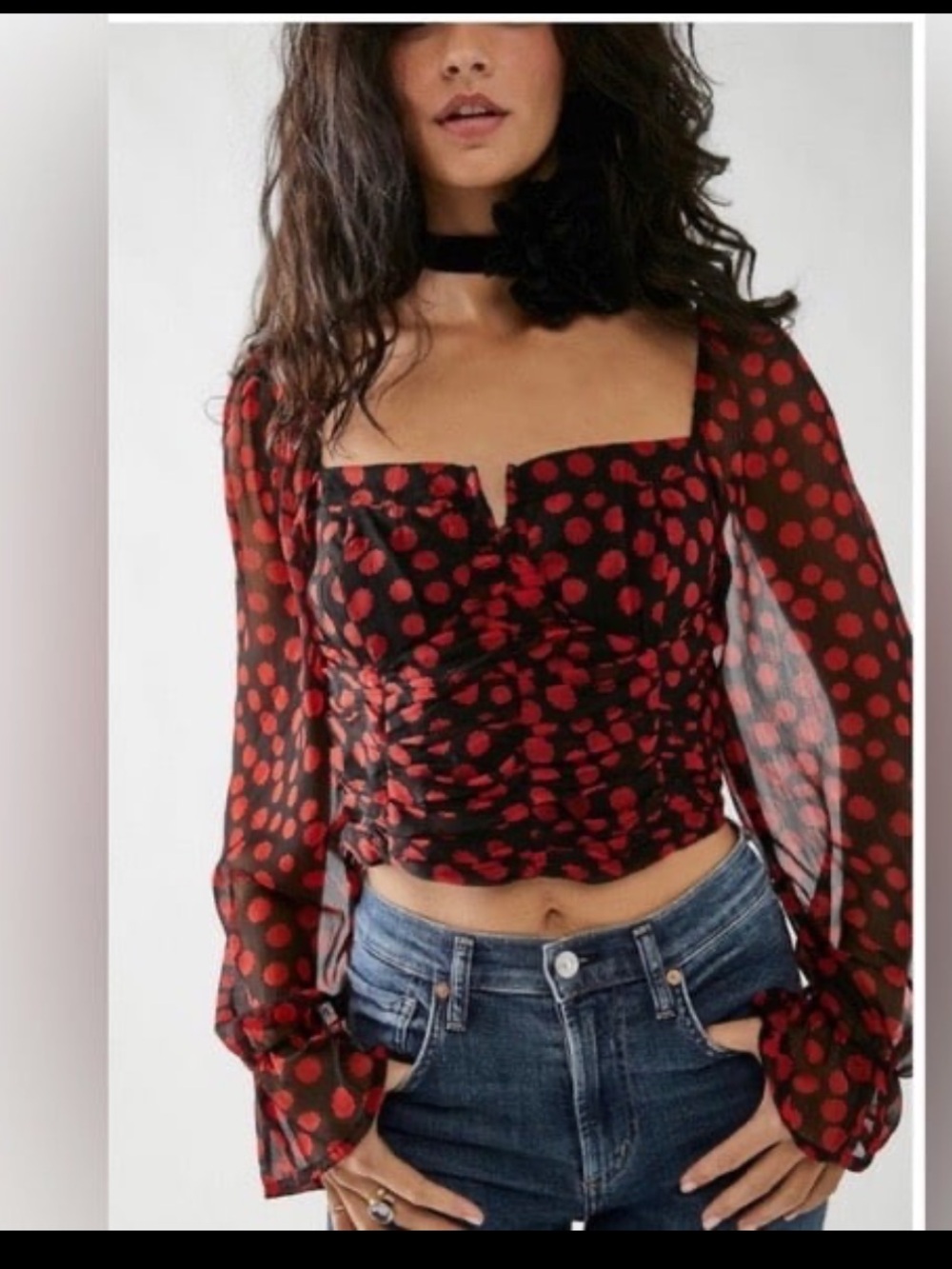 Free People Ruched Long-Sleeve Crop Top Blouse. Size Medium